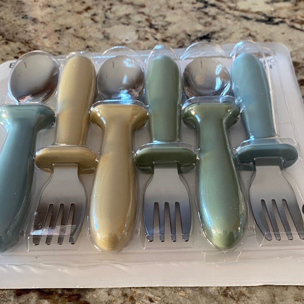 Children's Flatware Set in Blue, Cream, and Green